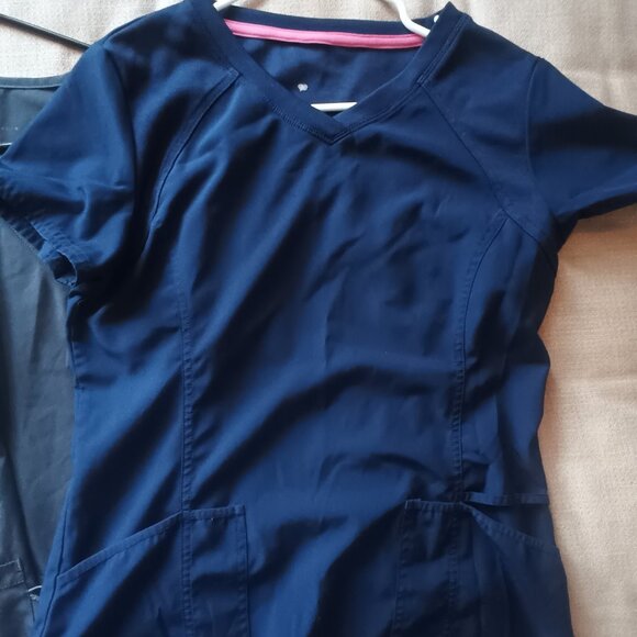 2 Scrub tops women's small navy blue and gray - Picture 6 of 6